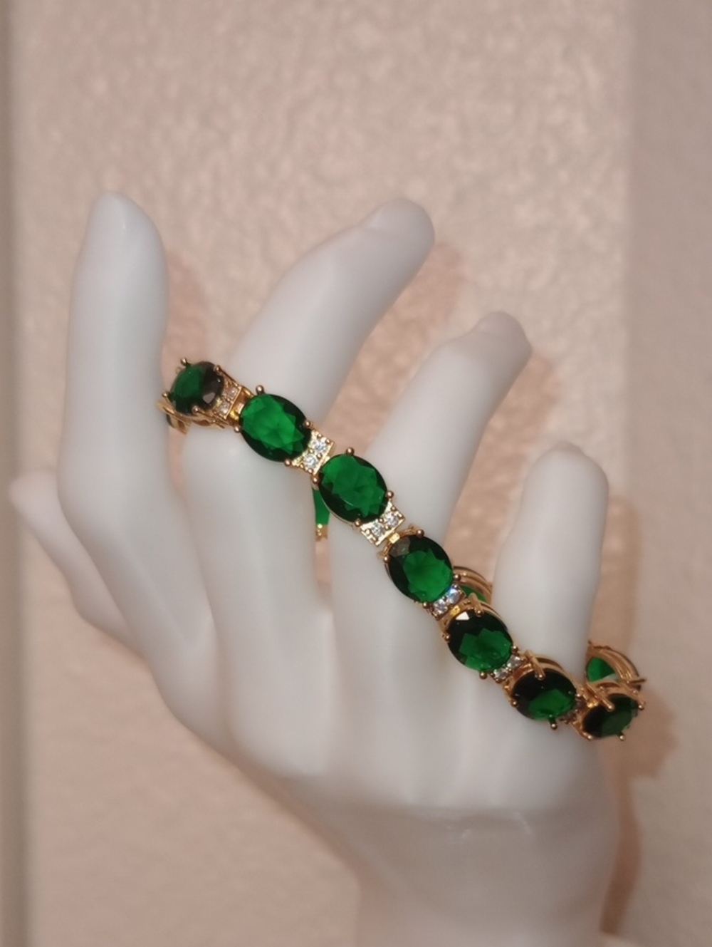 Gold Tone Tennis Bracelet with Emerald Green Stones